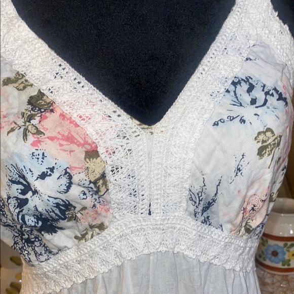 Vintage 90’s Floral White -crochet trim- cotton- Bohemian Maxi Dress - festival - Picture 4 of 15